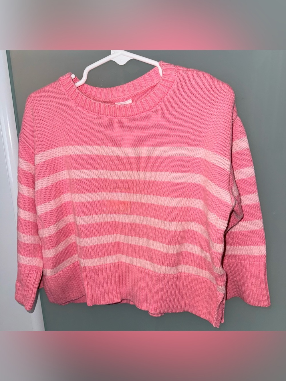 GAP Pink Striped Crewneck Sweater